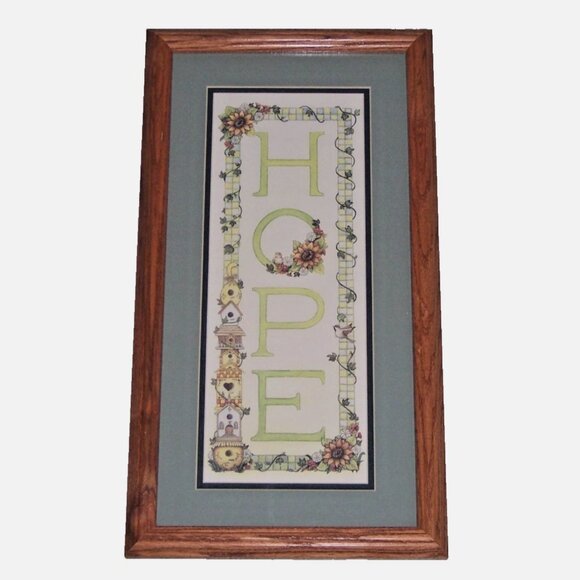Vintage Home & Garden Party "Hope" Framed Wall Art Birds Birdhouses 11"x20" NEW - Picture 1 of 1